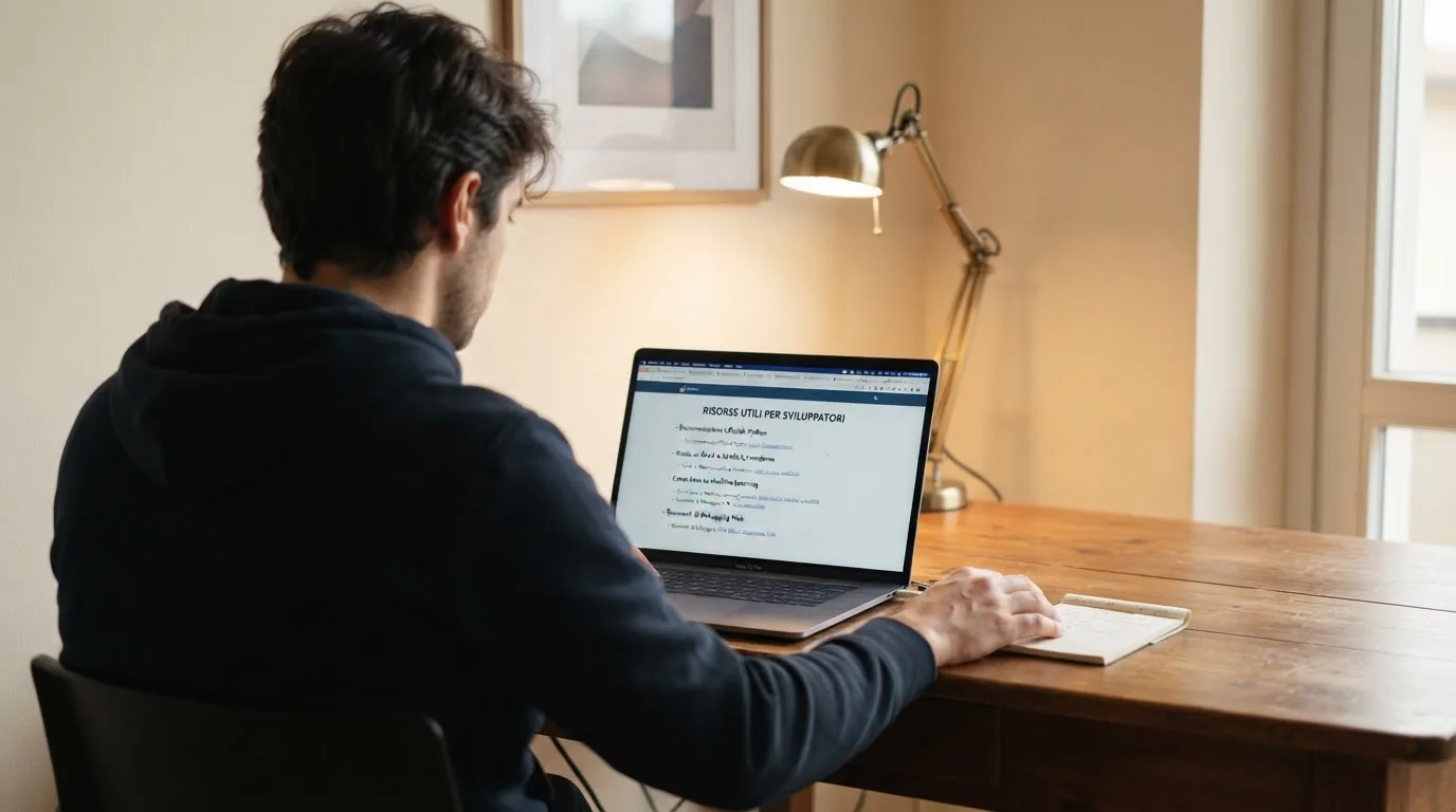 Persona davanti a un portatile che legge una pagina informativa sul gioco online in Italia — 70 giri gratis senza deposito