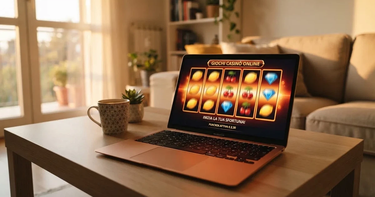 Rulli di una slot in movimento sullo schermo di un computer in un salotto — 70 giri gratis senza deposito