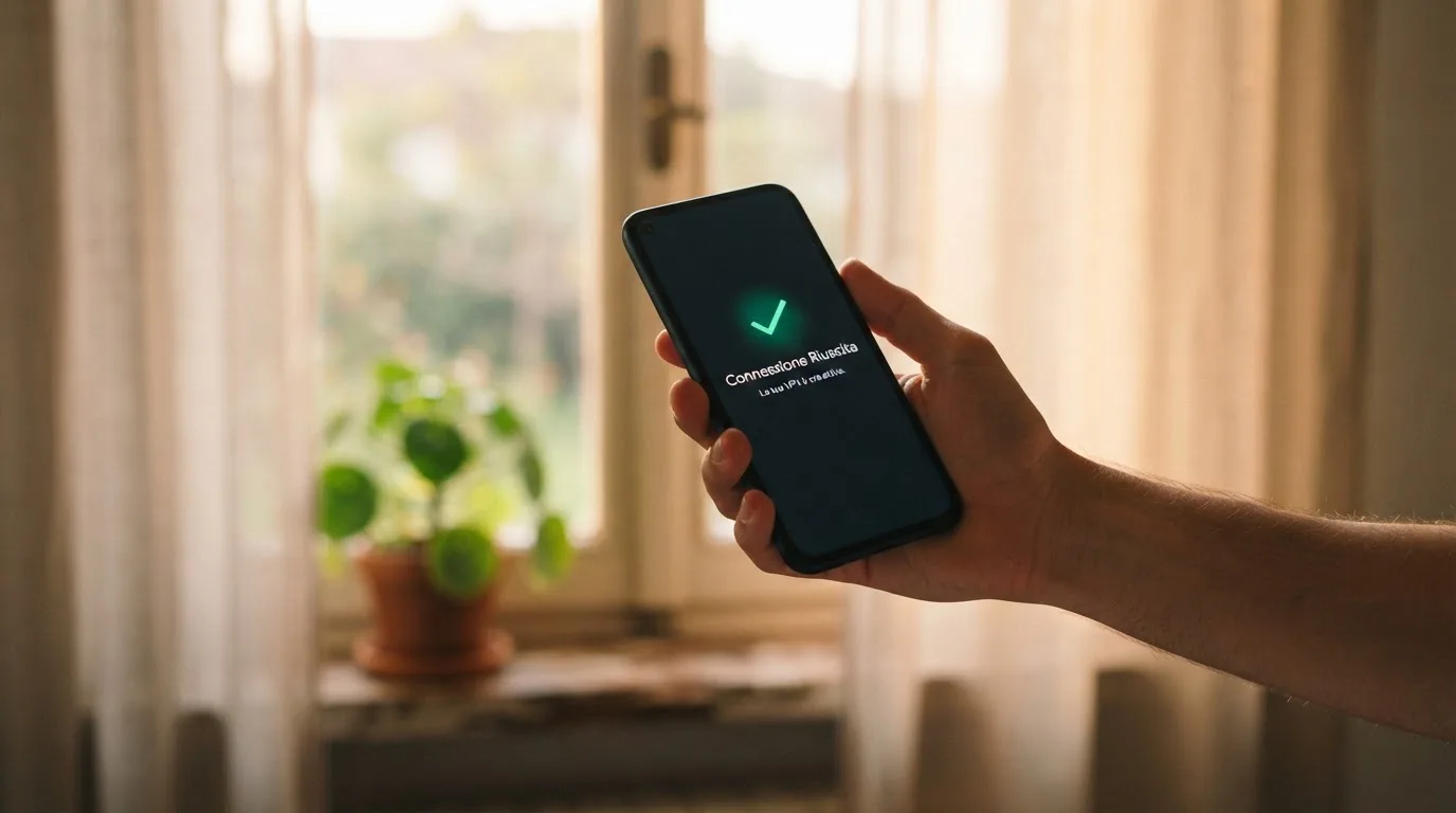 Mano che tiene uno smartphone accanto a una finestra, luce serale tranquilla — casino no adm