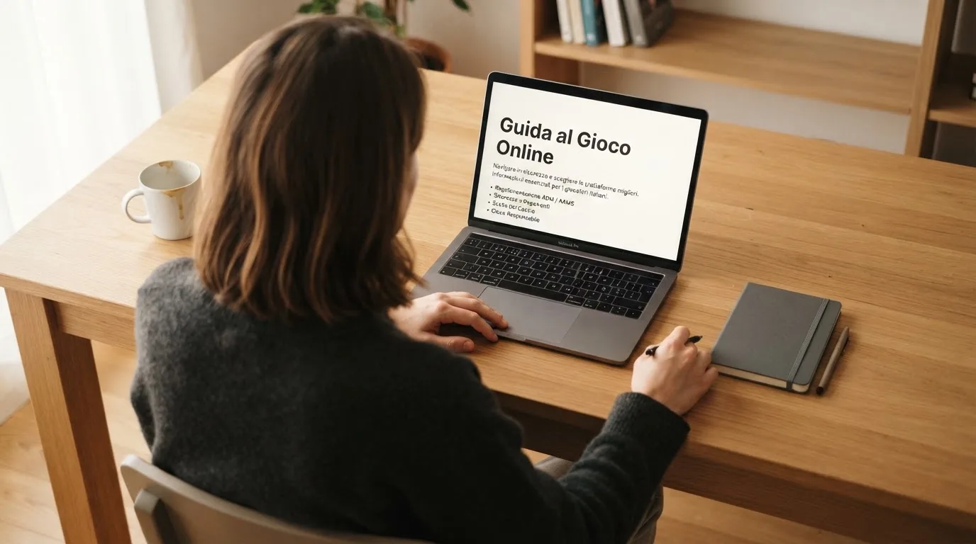Persona davanti a un portatile che legge una pagina informativa sul gioco online in Italia — casino non aams affidabili