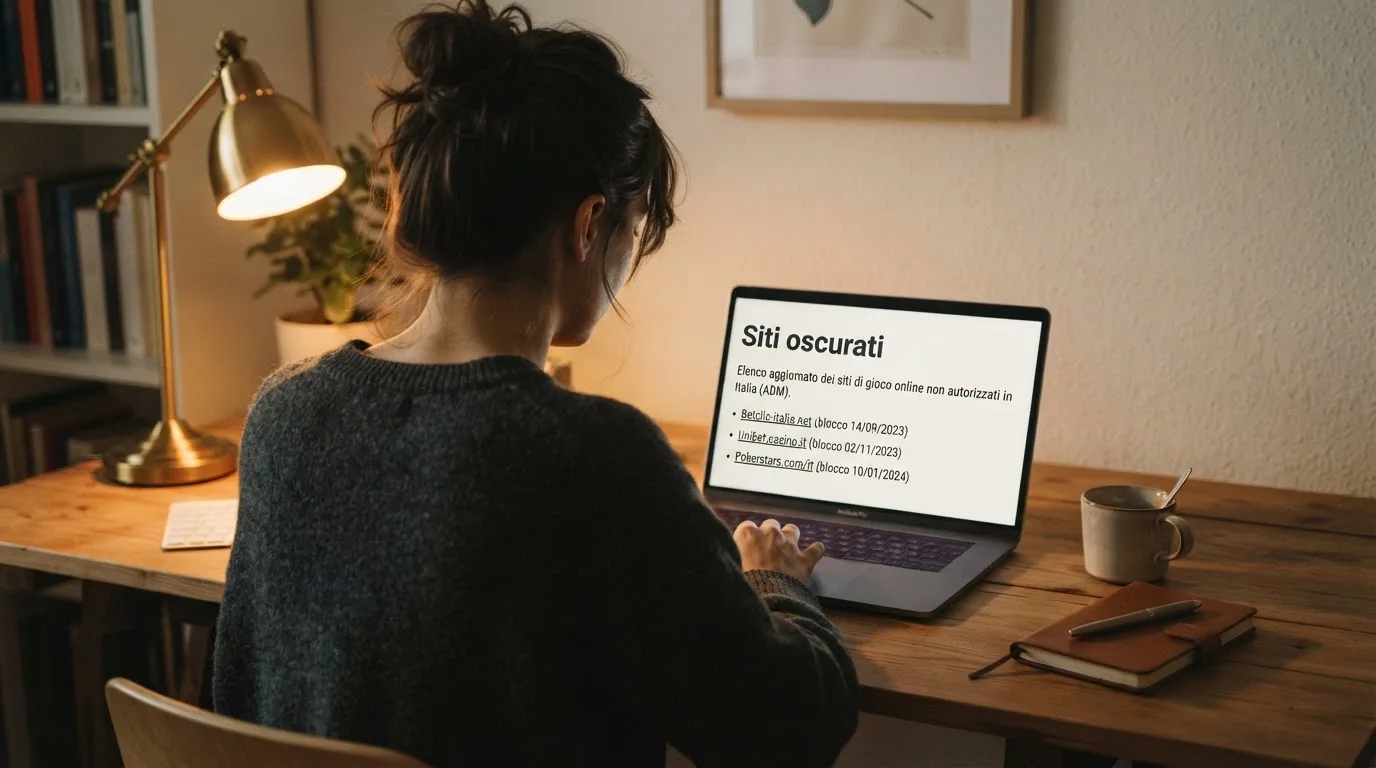 Persona davanti a un portatile che legge una pagina informativa sul gioco online in Italia — casino online sanremo